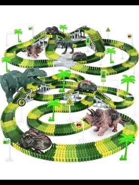 Green & Yellow Dinosaur Racing Track Set - Kids Building Blocks